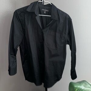 Banana Republic Black Button Up Cotton Dress Shirt XXS Petite Women's